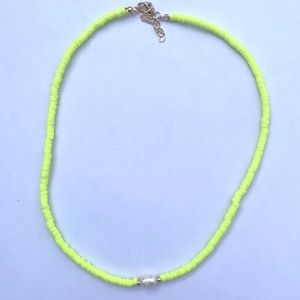 Highlighter Yellow Freshwater Pearl Handmade Choker Necklace
